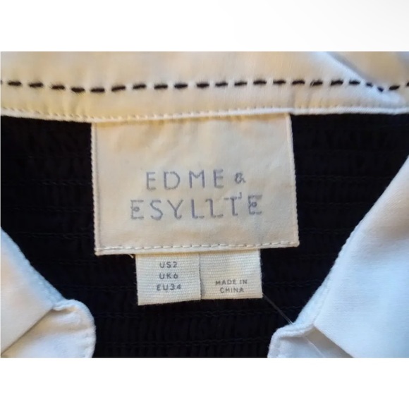 Anthropologie Preppy Top 2 Small Blouse Black White Trim Retro Fit + Flare NWT - Picture 10 of 16